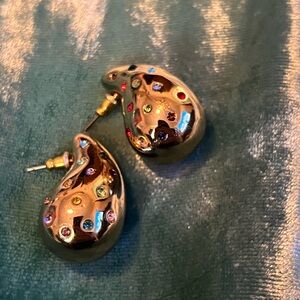 Chic Gold Teardrop Earrings with Colorful Gems